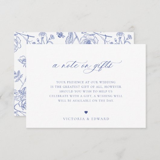 Regency Blue Floral A Note on Gifts Wedding Card Einladung (Vorne/Hinten)