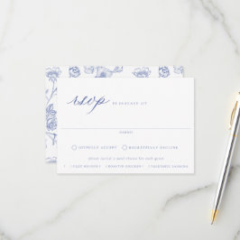 Regency Blue Floral Meal Etage RSVP Card Karte
