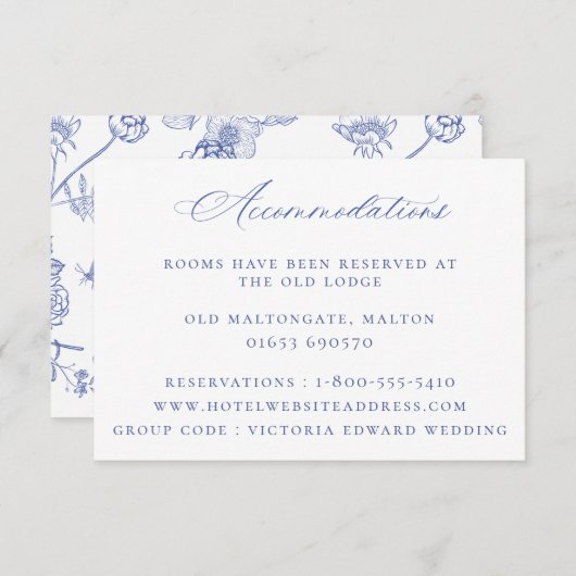 Regency Blue Floral Wedding Card Einladung (Vorne/Hinten)