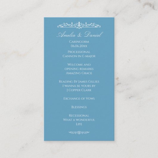 Regency Blue Hochzeitszeremonie-Programm Begleitkarte (Vorderseite)