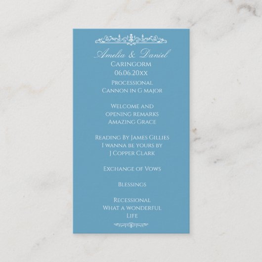 Regency Blue Hochzeitszeremonie-Programm Begleitkarte (Vorderseite)
