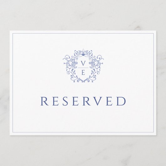Regency Blue Monogram Wappen Reserviert Table Card Programm (Rückseite)