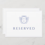 Regency Blue Monogram Wappen Reserviert Table Card Programm (Vorne/Hinten)