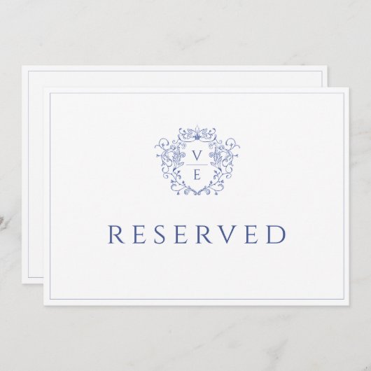 Regency Blue Monogram Wappen Reserviert Table Card Programm (Vorne/Hinten)