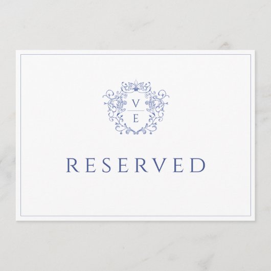 Regency Blue Monogram Wappen Reserviert Table Card Programm (Vorderseite)