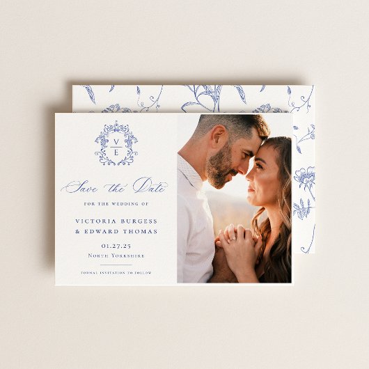Regency Blue Monogram Wappen Wedding Foto Save The Date
