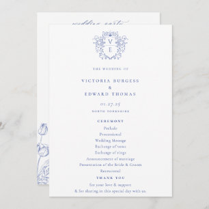 Regency Blue Monogram Wappen Wedding Programm