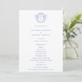 Regency Blue Monogramm-Wappen Hochzeit Programm (Stehend Vorderseite)