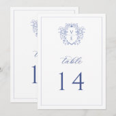 Regency Blue Monogramm-Wappen Hochzeitstisch-Numme Programm (Vorne/Hinten)