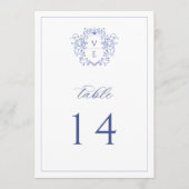 Regency Blue Monogramm-Wappen Hochzeitstisch-Numme Programm (Vorderseite)