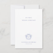 Regency Blue Ornamental Wappen Wedding Platzkarte (Vorderseite)