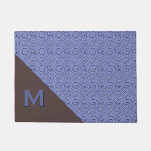 Regency Blue und Brown Mit Monogramm Door Mat Fußmatte (Vorderseite)
