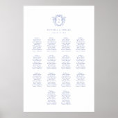Regency Blue Wappen Monogram Seating Chart Poster (Vorne)