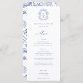 Regency Blue Wappen Monogram Wedding Menu Menükarte (Vorne/Hinten)