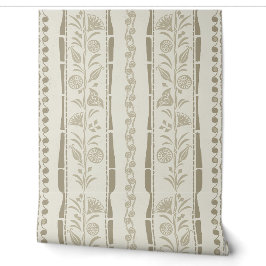 Regency-Blumenstreifen - Khaki - Creme Tapete