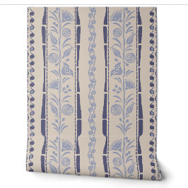 Regency-Blumenstreifen - Marineblau - Creme Tapete