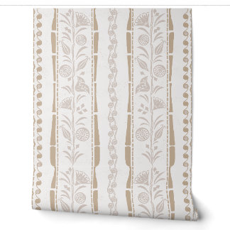 Regency-Blumenstreifen - Sand-Beige - Creme Tapete