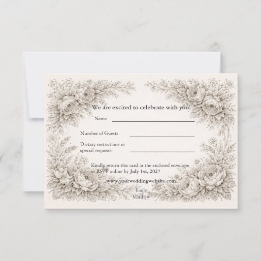 Regency Botanical Engraving Wedding Dankeskarte (Vorderseite)