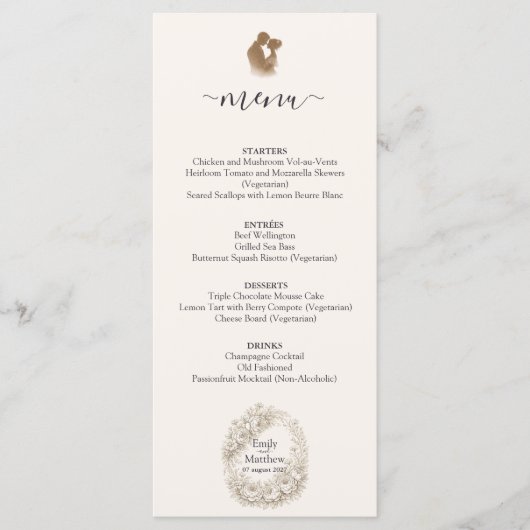 Regency Botanical Engraving Wedding Party Menu Car Menükarte (Vorderseite)