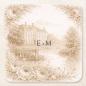 Regency Botanical Engraving Wedding Rechteckiger Pappuntersetzer (Vorderseite)