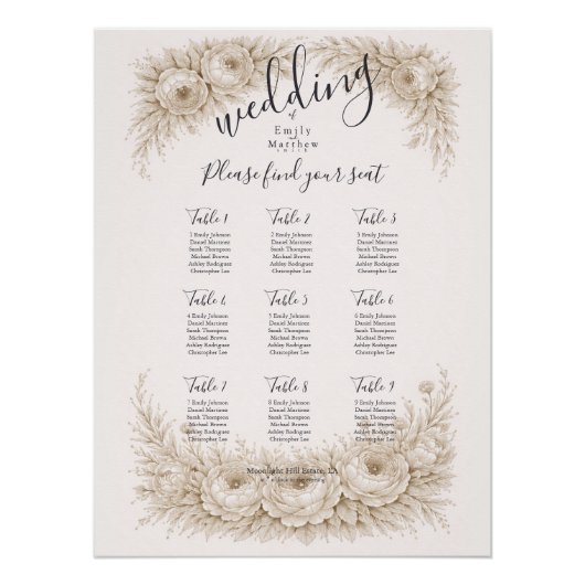 Regency Botanical Engraving Wedding Seating Chart (Vorderseite)