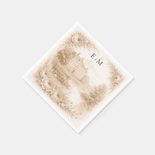 Regency Botanical Engraving Wedding  Serviette (Ecke)