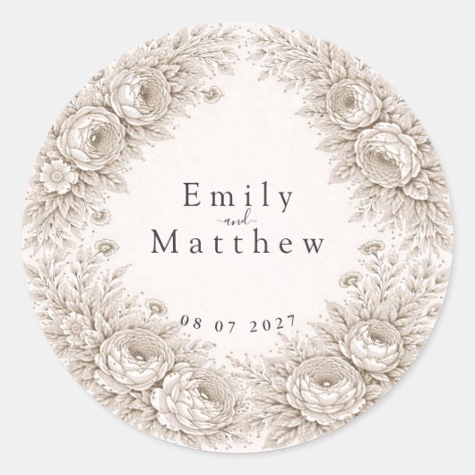 Regency Botanical Engraving Wedding Sticker Set (Vorderseite)