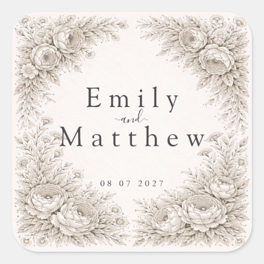 Regency Botanical Engraving Wedding Sticker Set (Vorderseite)