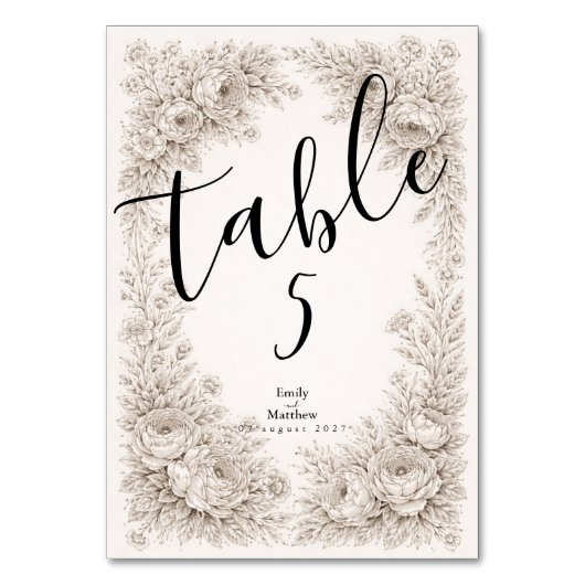 Regency Botanical Engraving Wedding Tischnummer (Vorderseite)