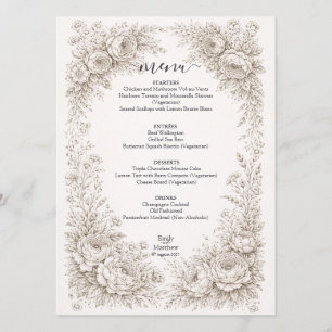 Regency-Botanik-Stich Hochzeitsmenükarte Menükarte