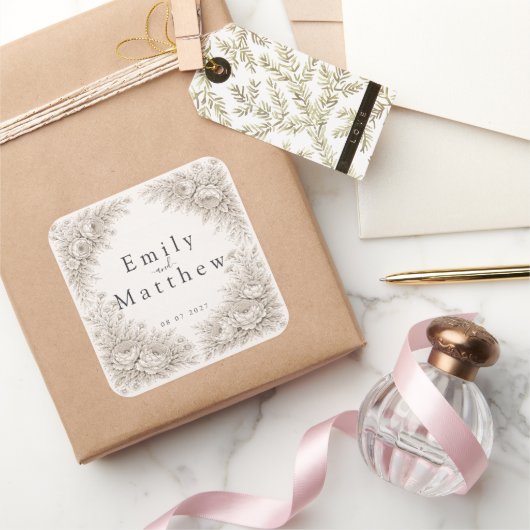 Regency Botanische Gravur Hochzeit Aufkleber Set (Schenken)
