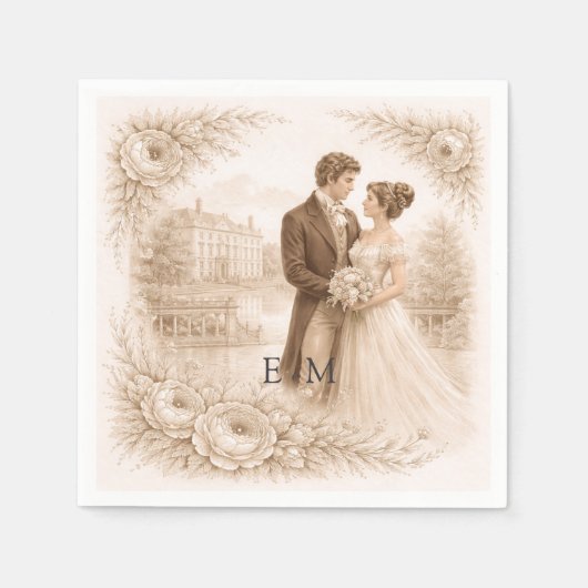 Regency Botanische Gravur Hochzeit Serviette (Vorderseite)