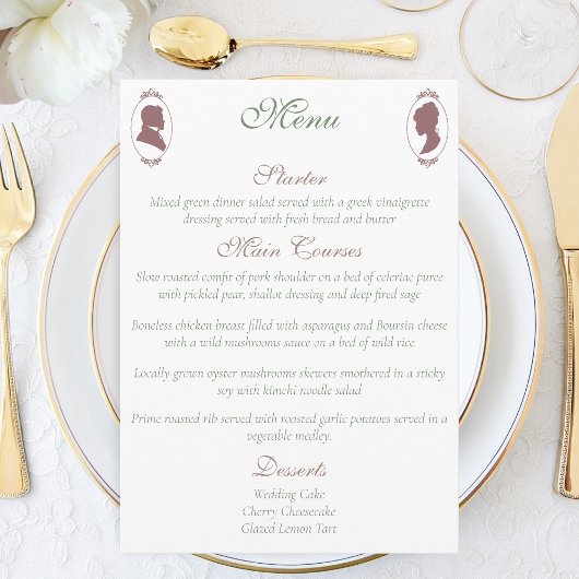 Regency Bridgerton Pink Roses Cameos Menükarte