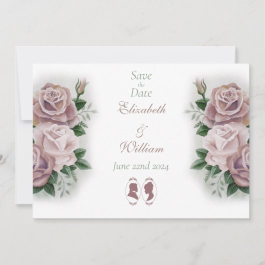 Regency Bridgerton Pink Roses Cameos Save The Date (Vorderseite)