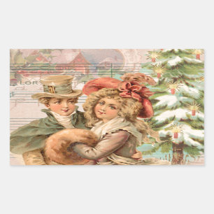 Regency Christmas Couple Vintag Style Geschenke Rechteckiger Aufkleber