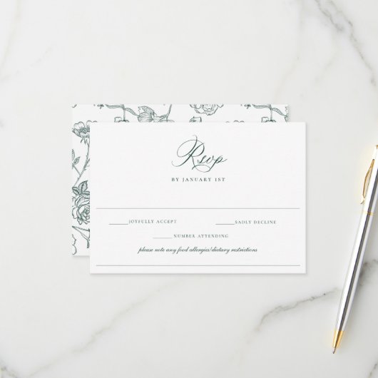 Regency Emerald Allergy Diät Restriction Wedding RSVP Karte (Vorderseite/Rückseite Beispiel)