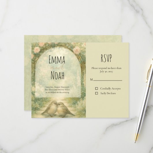 Regency-Englischer-Garten-Rosa-Rosen-Hochzeit RSVP Karte (Vorderseite/Rückseite Beispiel)