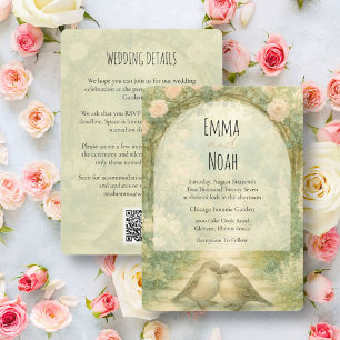 Regency-Englischer-Garten-Rosa-Rosen-Hochzeits-QR- Einladung