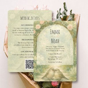 Regency-Englischer-Garten-Rosa-Rosen-Hochzeits-QR- Einladung