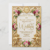 Regency-Epoche-Garten-Cherubim-Monogramm-Hochzeit Einladung (Vorderseite)