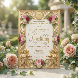 Regency-Epoche-Garten-Cherubim-Monogramm-Hochzeit Einladung
