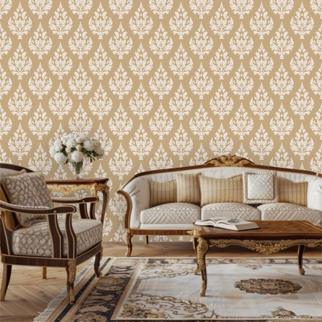 Regency-Epoche-inspirierte Damast-Ranken-Blatt-Wan Tapete (Von Creator hochgeladen)