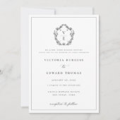 Regency Era Black Wappen Monogram Wedding Einladung (Vorderseite)