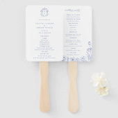 Regency Era Blue Crest Monogram Wedding Program Fächer (Vorne und Hinten)