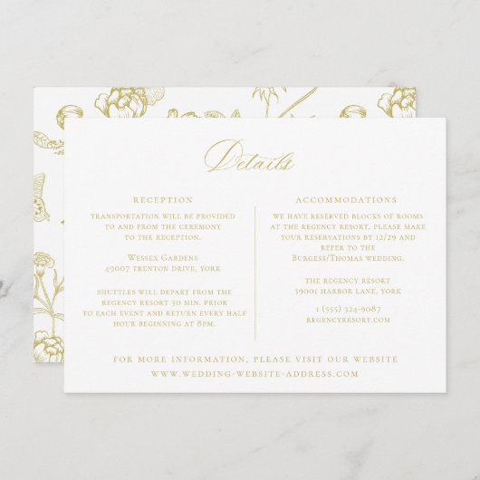 Regency Era Gold Floral Wedding Details Card Einladung (Vorne/Hinten)