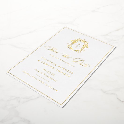 Regency Era Monogram Crest Wedding Photo Folieneinladung (Gedreht)