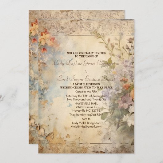 Regency Floral Journal Page Austen Zitat Einladung (Vorne/Hinten)