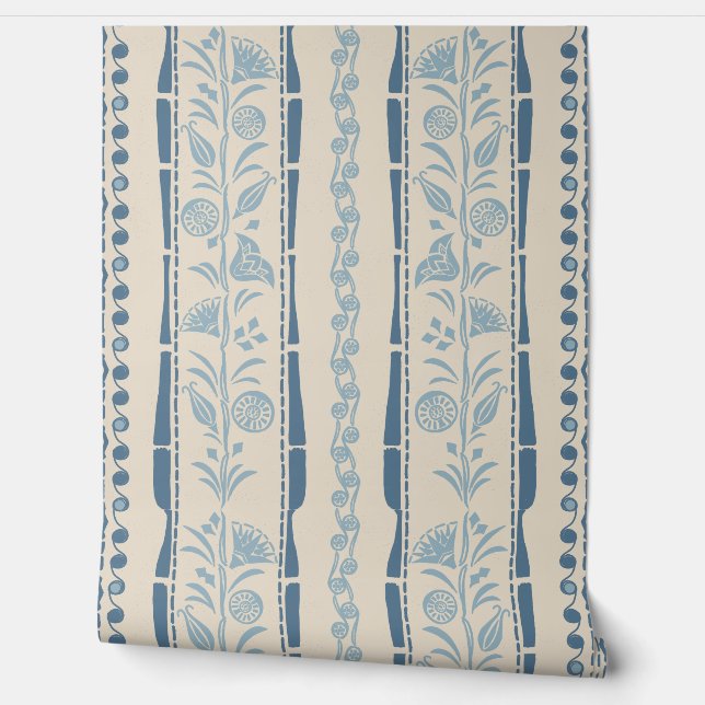 Regency Floral Stripes - Dusty Blue - cream  Tapete (Abrollen)