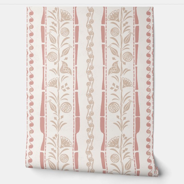 Regency Floral Stripes - Muted Pink - White  Tapete (Abrollen)