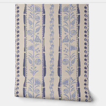 Regency Floral Stripes - Navy Blue - Cream